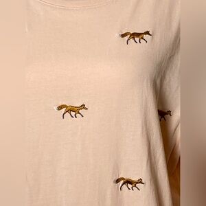 Talbots Peach Pink Embroidered Foxes XL Long Sleeve Tee with High Low Hem